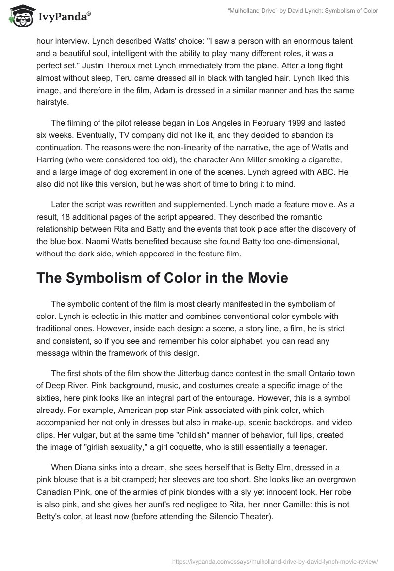 “Mulholland Drive” by David Lynch: Symbolism of Color. Page 2