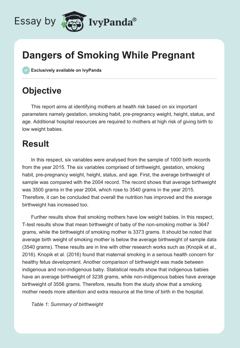 Dangers of Smoking While Pregnant. Page 1