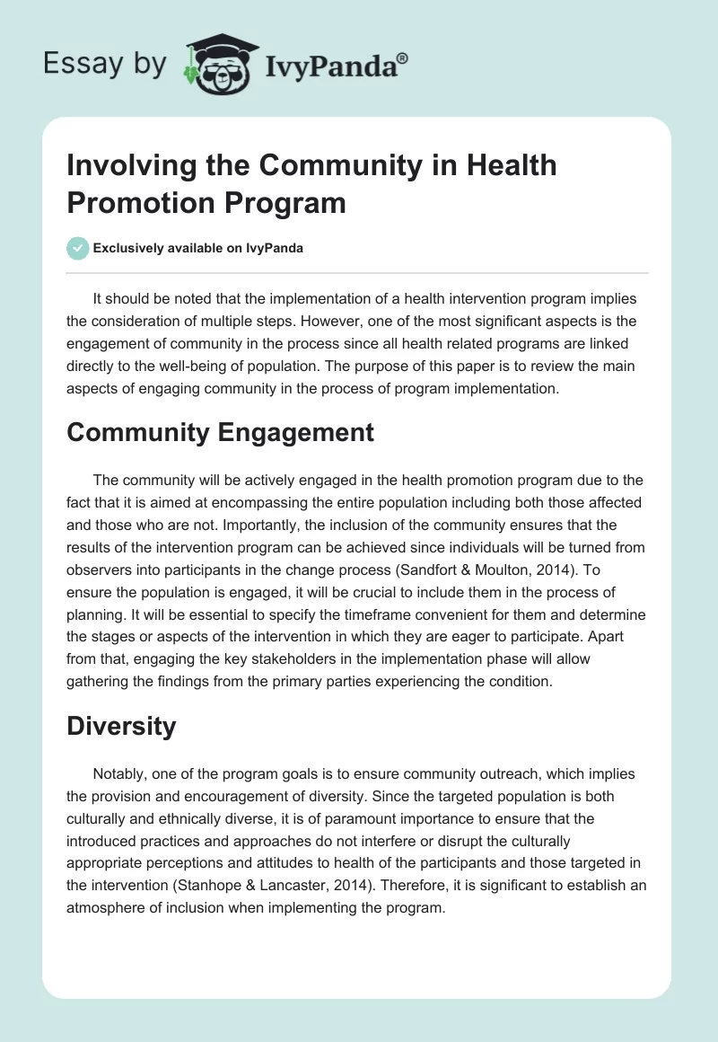 Involving the Community in Health Promotion Program. Page 1