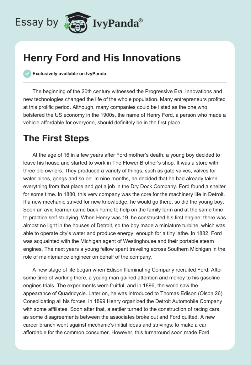 Henry Ford and His Innovations. Page 1