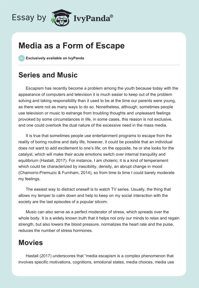Media as a Form of Escape. Page 1