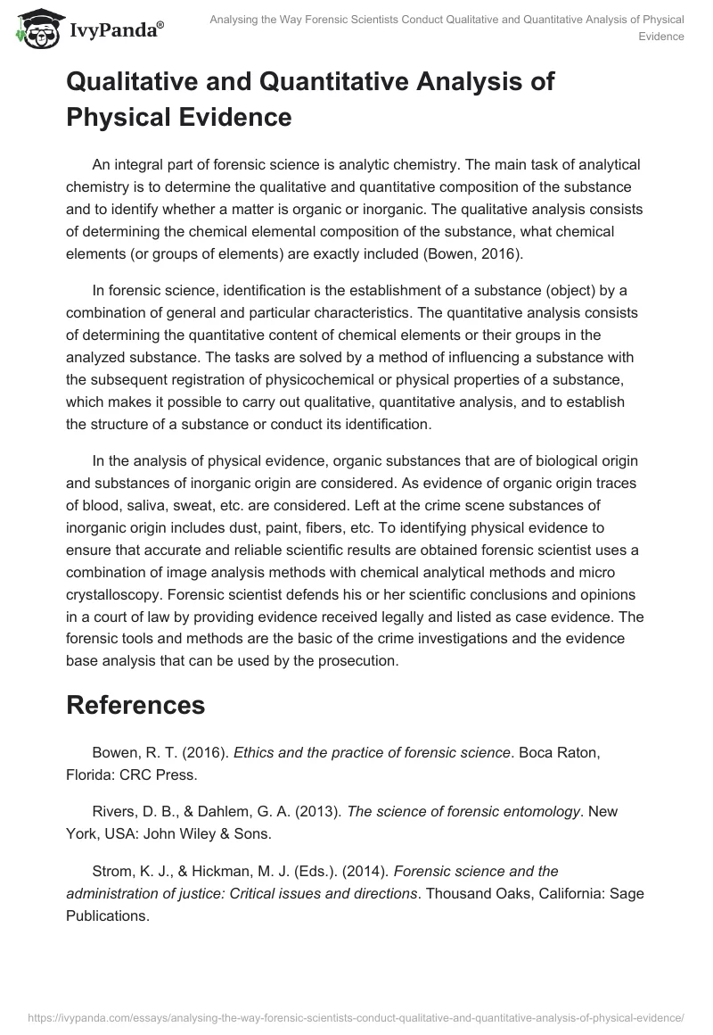 Analysing the Way Forensic Scientists Conduct Qualitative and Quantitative Analysis of Physical Evidence. Page 3