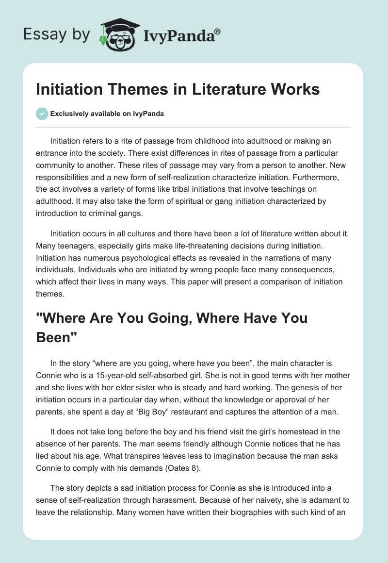 Initiation Themes in Literature Works. Page 1