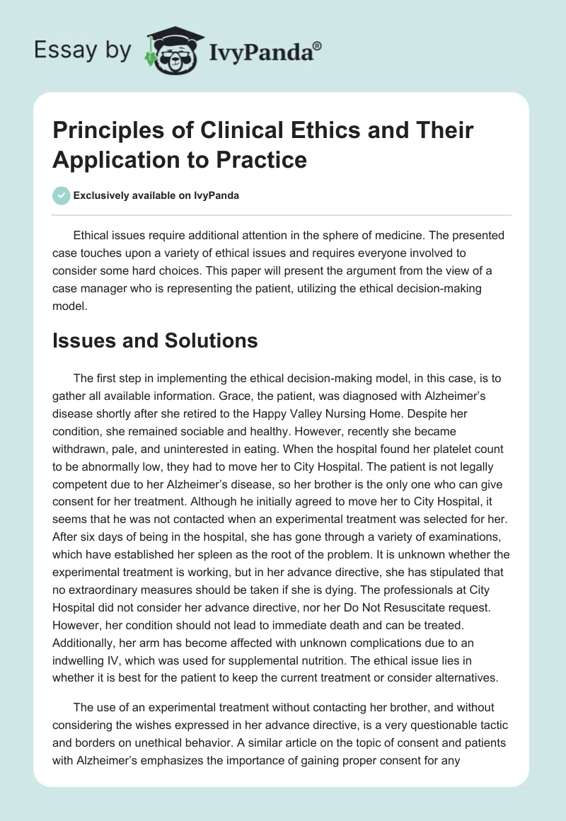Principles of Clinical Ethics and Their Application to Practice. Page 1