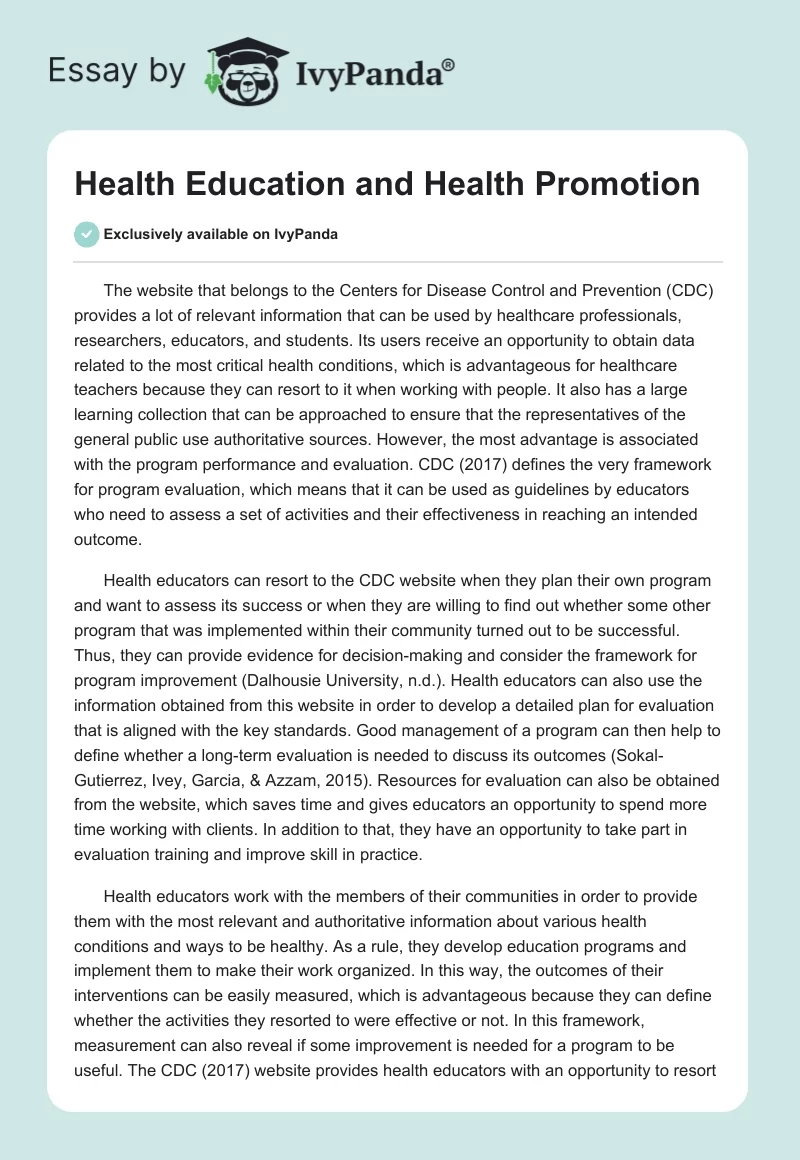 Health Education and Health Promotion. Page 1