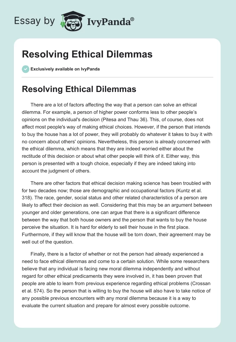 Resolving Ethical Dilemmas. Page 1