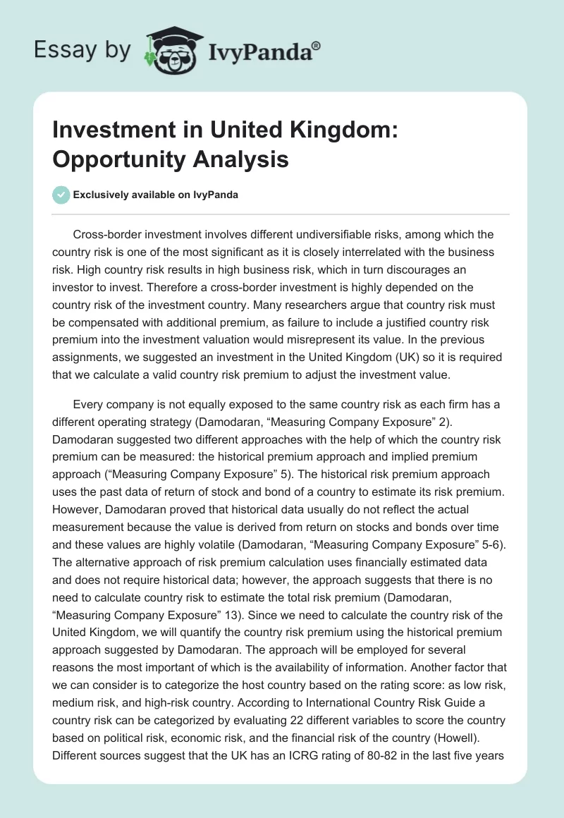 Investment in United Kingdom: Opportunity Analysis. Page 1