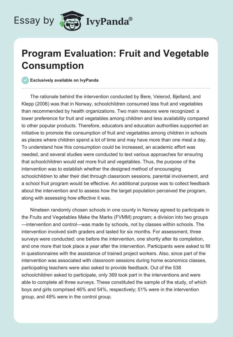 Program Evaluation: Fruit and Vegetable Consumption. Page 1