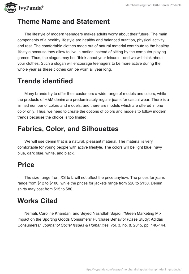 Merchandising Plan: H&M Denim Products. Page 2