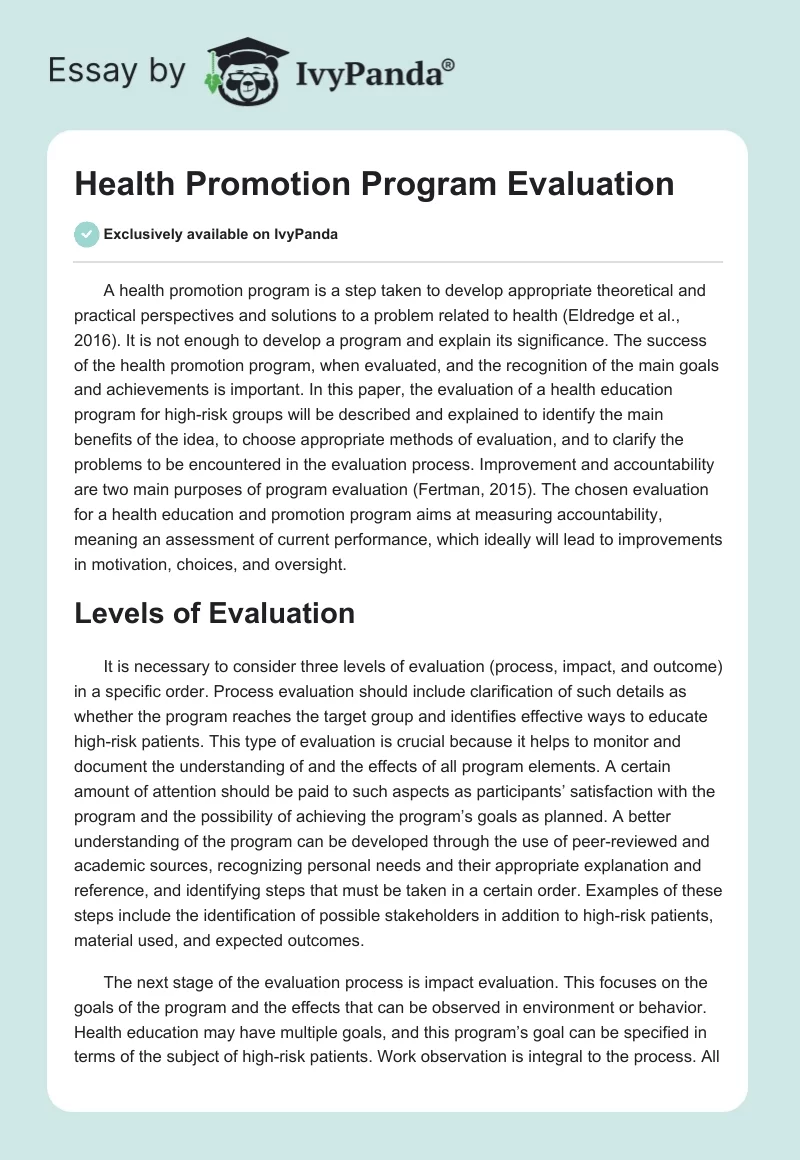 Health Promotion Program Evaluation. Page 1