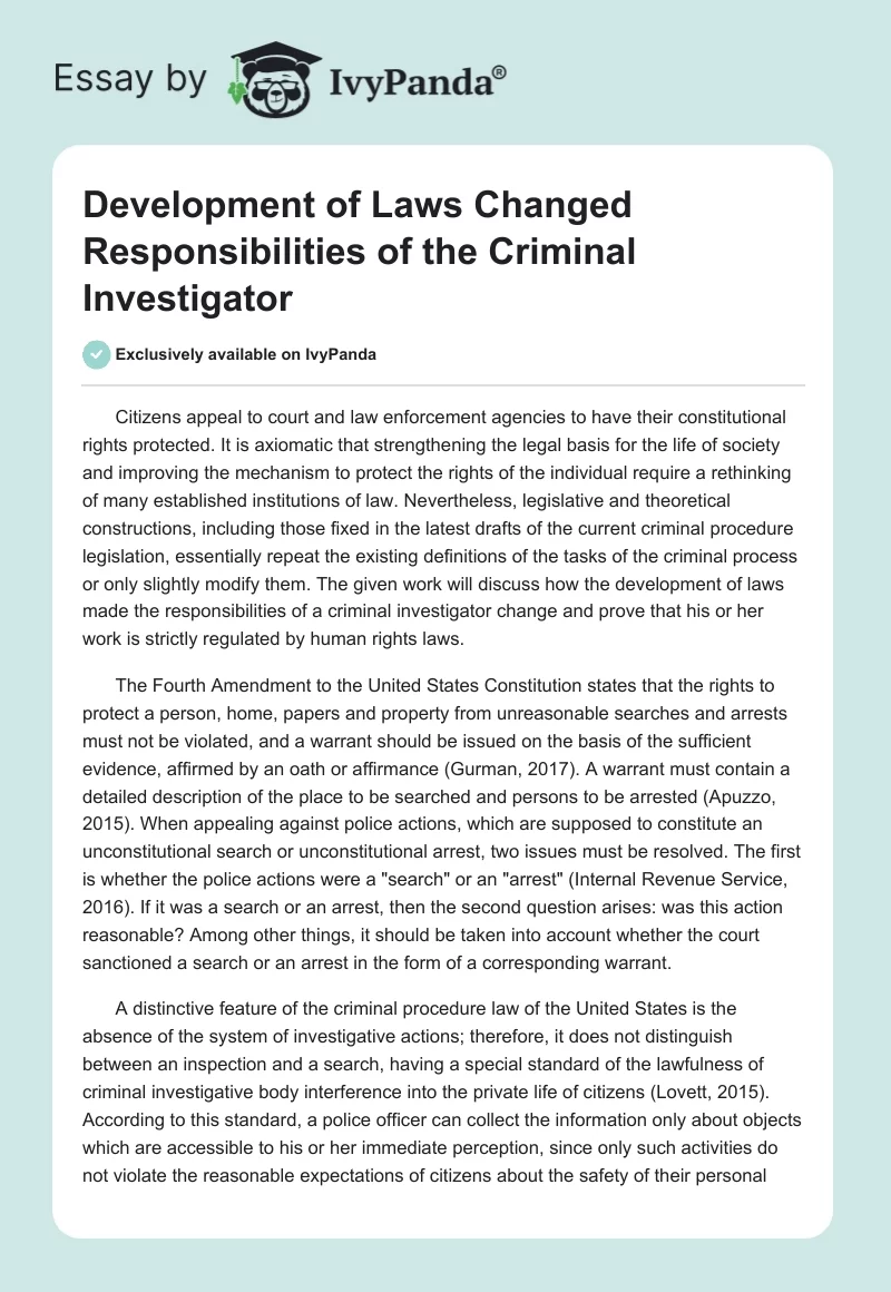 Development of Laws Changed Responsibilities of the Criminal Investigator. Page 1