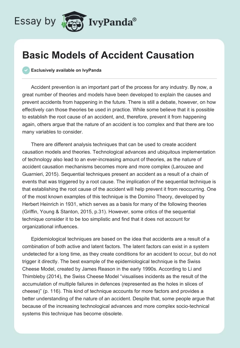 Basic Models of Accident Causation. Page 1