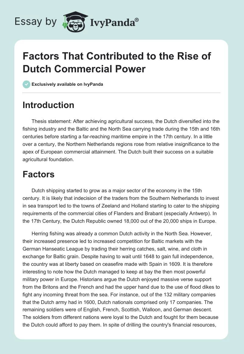Factors That Contributed to the Rise of Dutch Commercial Power. Page 1