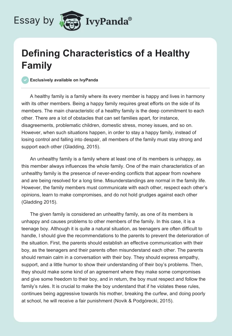 Defining Characteristics of a Healthy Family. Page 1