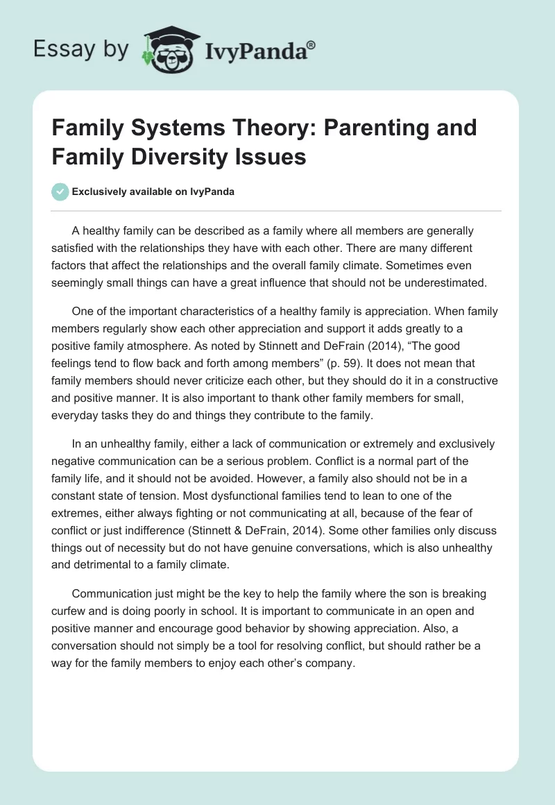 Family Systems Theory: Parenting and Family Diversity Issues. Page 1