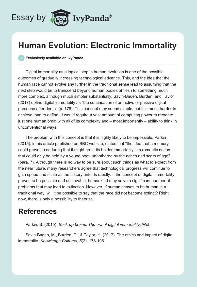 Human Evolution: Electronic Immortality. Page 1