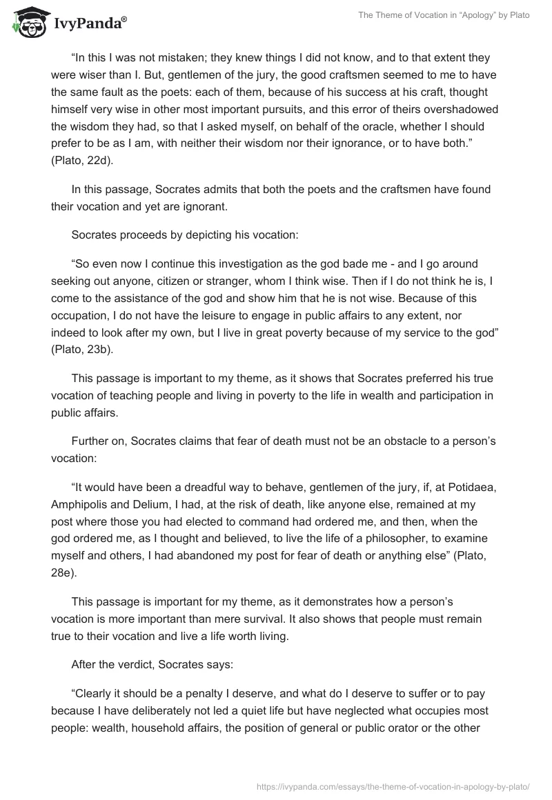 The Theme of Vocation in “Apology” by Plato. Page 2