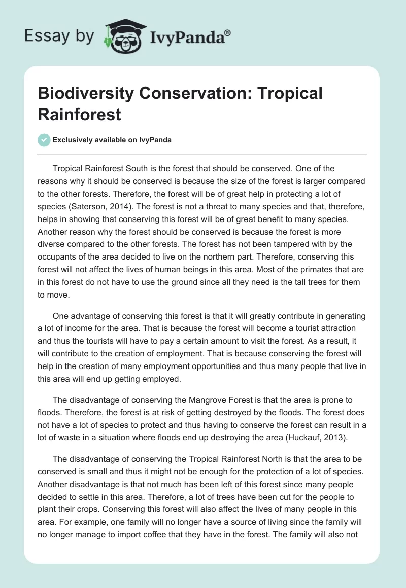 Biodiversity Conservation: Tropical Rainforest. Page 1