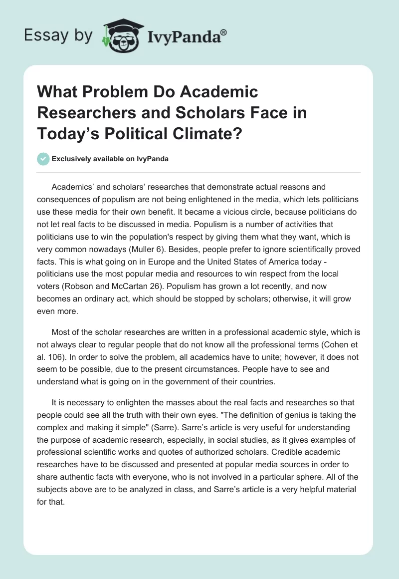 What Problem Do Academic Researchers and Scholars Face in Today’s Political Climate?. Page 1