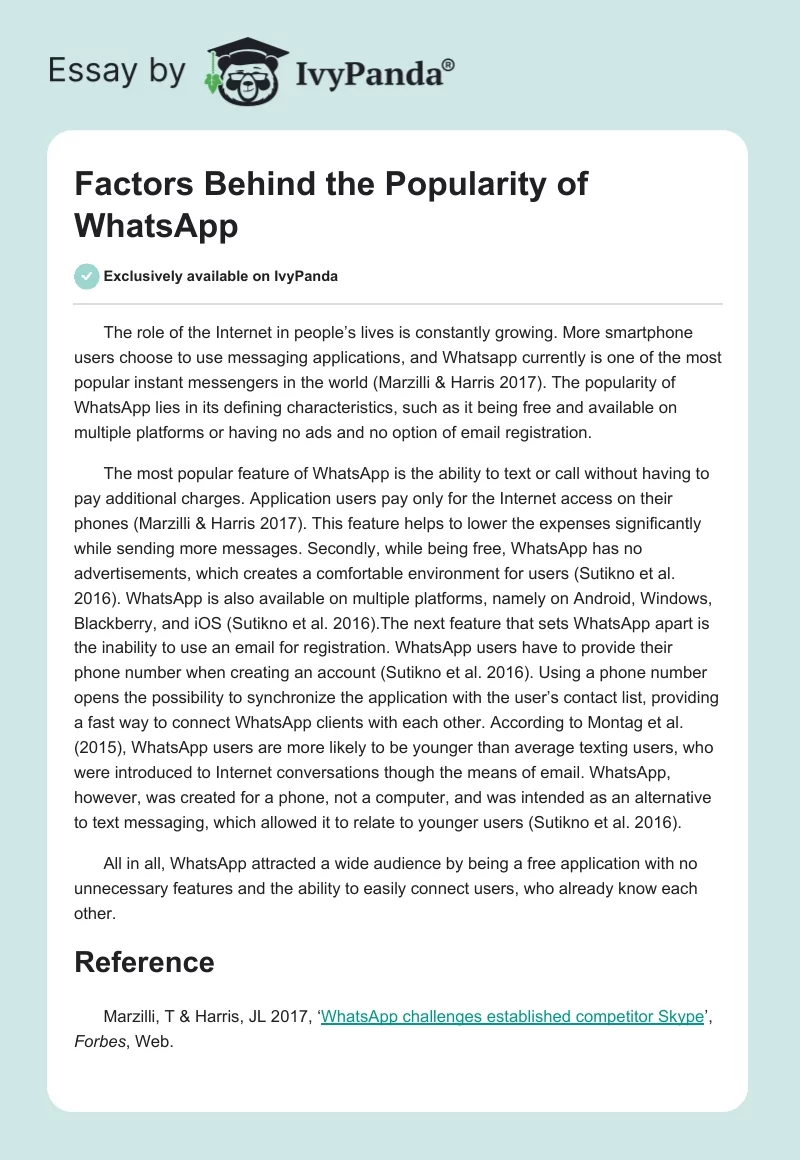 Factors Behind the Popularity of WhatsApp. Page 1