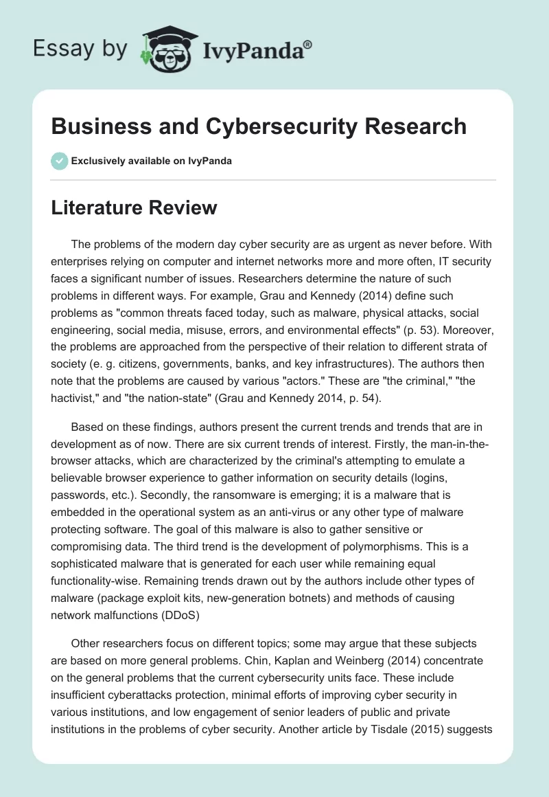 Business and Cybersecurity Research. Page 1