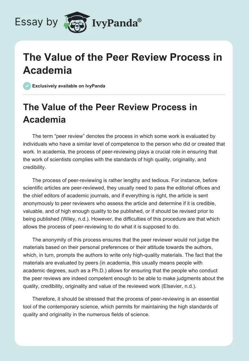 The Value of the Peer Review Process in Academia. Page 1