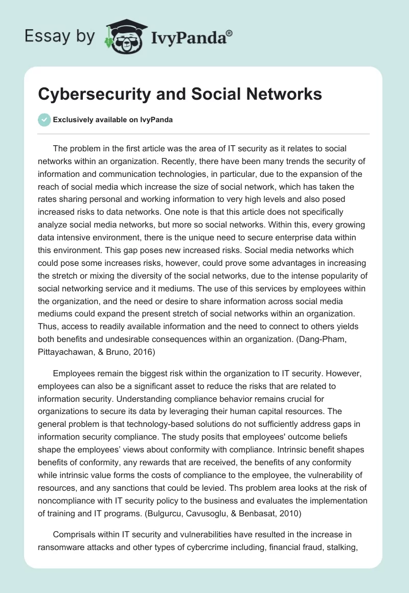 Cybersecurity and Social Networks. Page 1