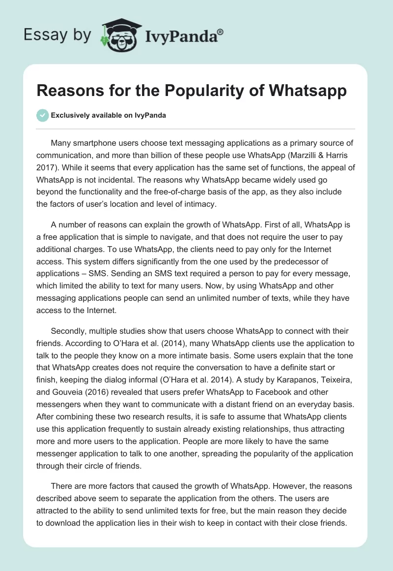 Reasons for the Popularity of Whatsapp. Page 1
