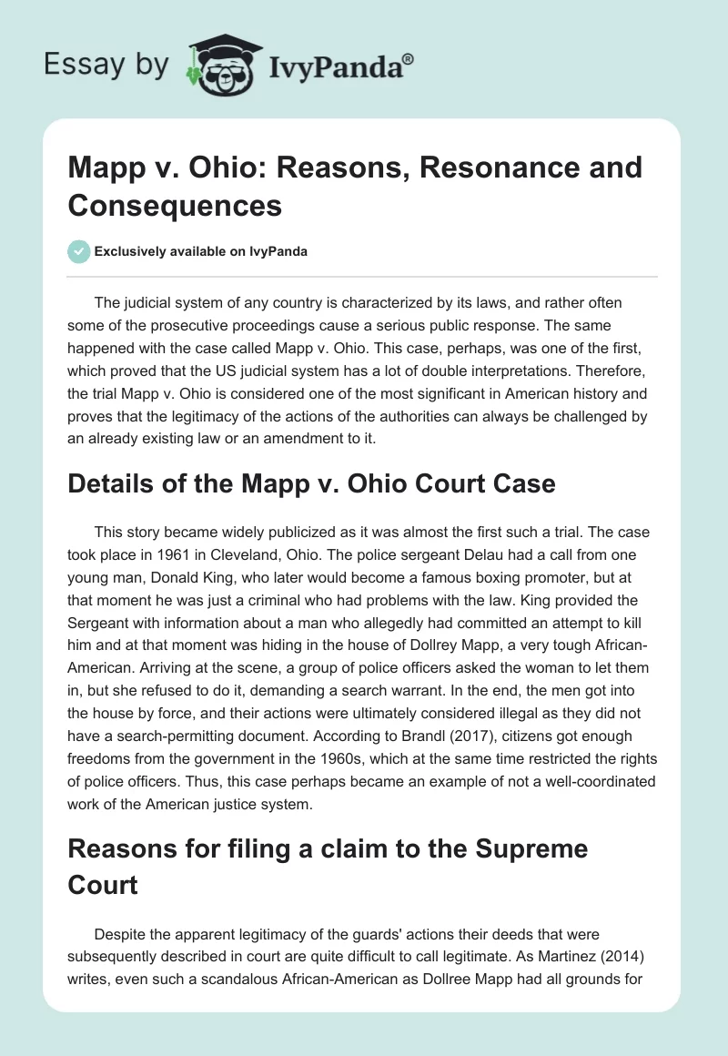 Mapp v. Ohio: Reasons, Resonance and Consequences. Page 1