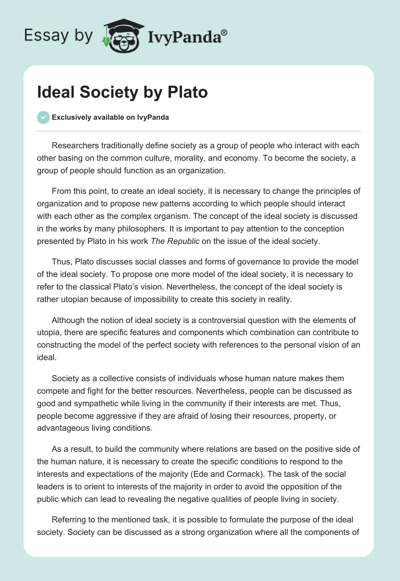Ideal Society by Plato. Page 1