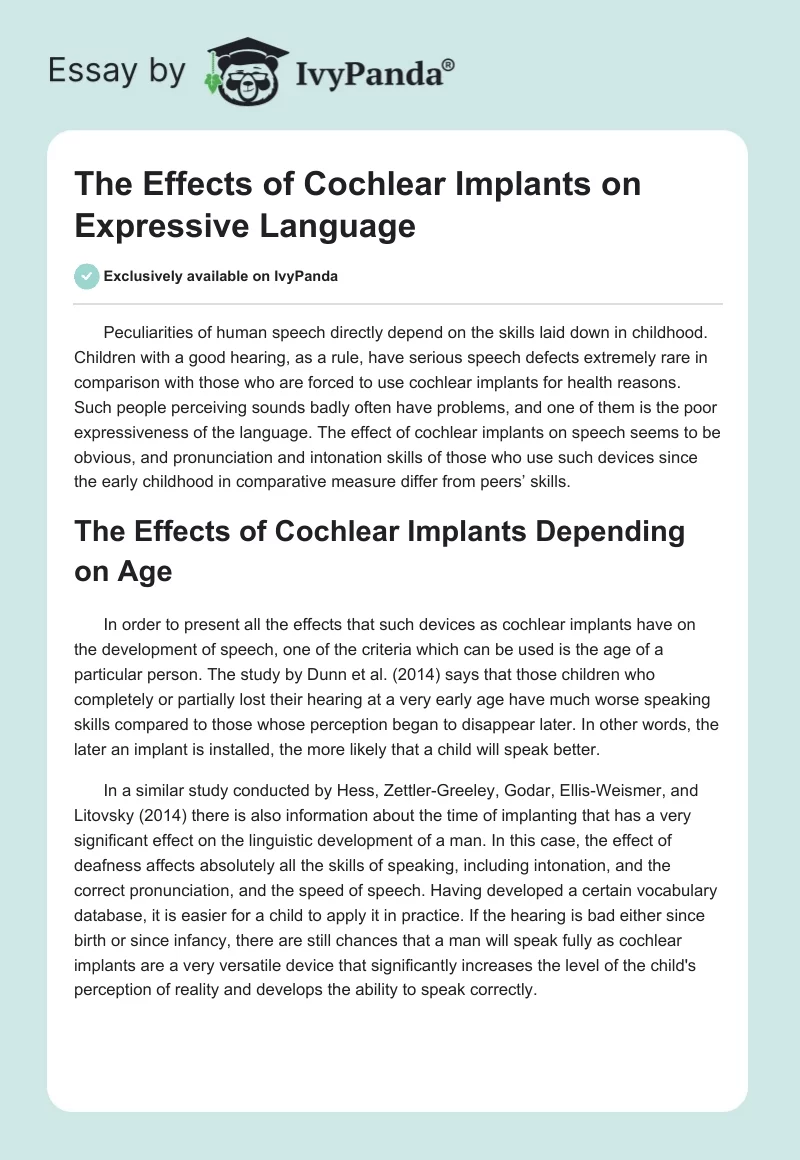 The Effects of Cochlear Implants on Expressive Language. Page 1