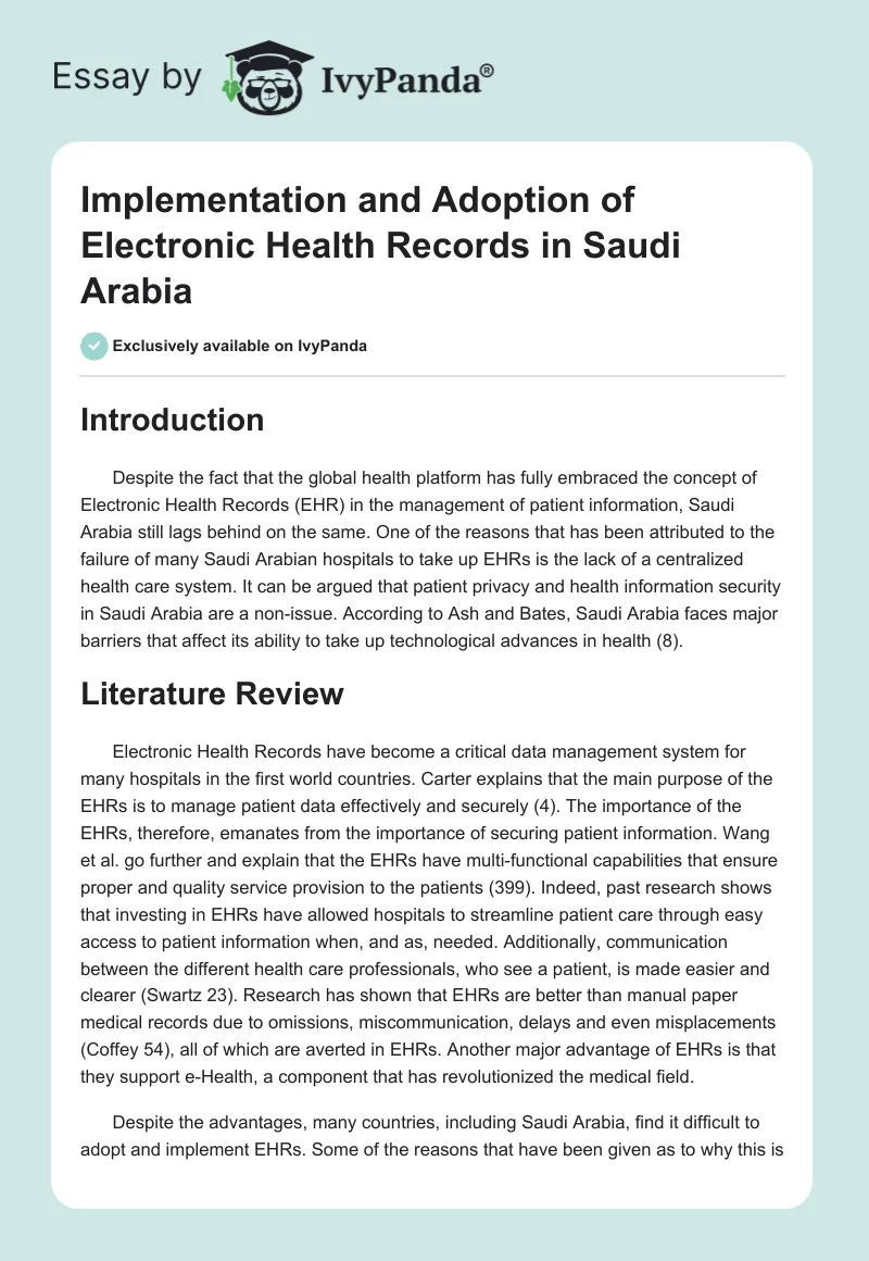 Implementation and Adoption of Electronic Health Records in Saudi Arabia. Page 1