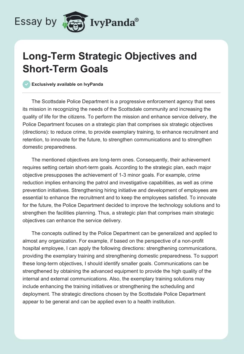 Long-Term Strategic Objectives and Short-Term Goals. Page 1