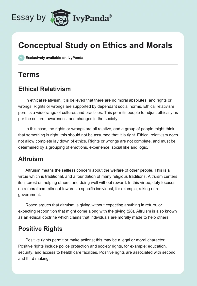 Conceptual Study on Ethics and Morals. Page 1