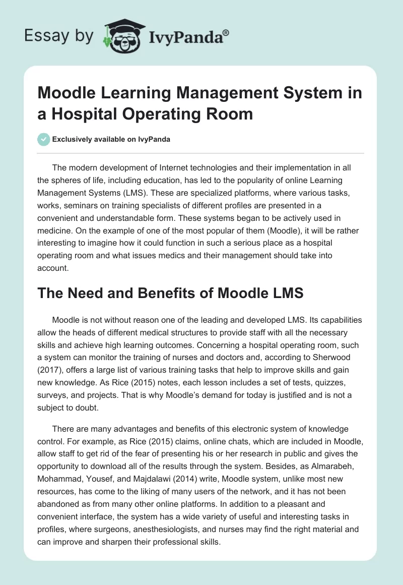 Moodle Learning Management System in a Hospital Operating Room. Page 1