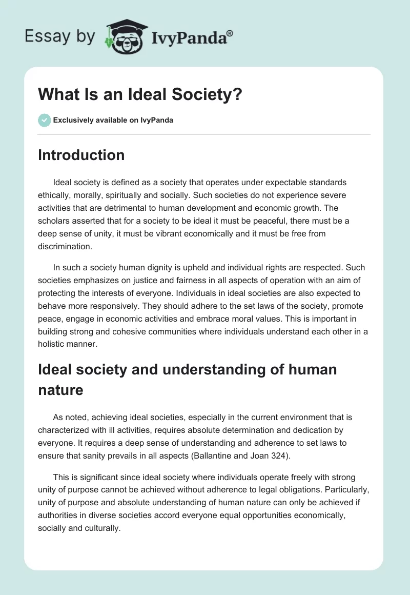 What Is an Ideal Society?. Page 1