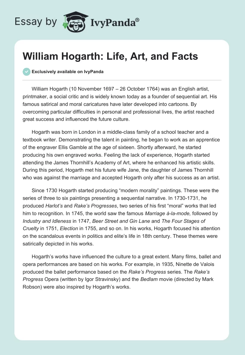 William Hogarth: Life, Art, and Facts. Page 1