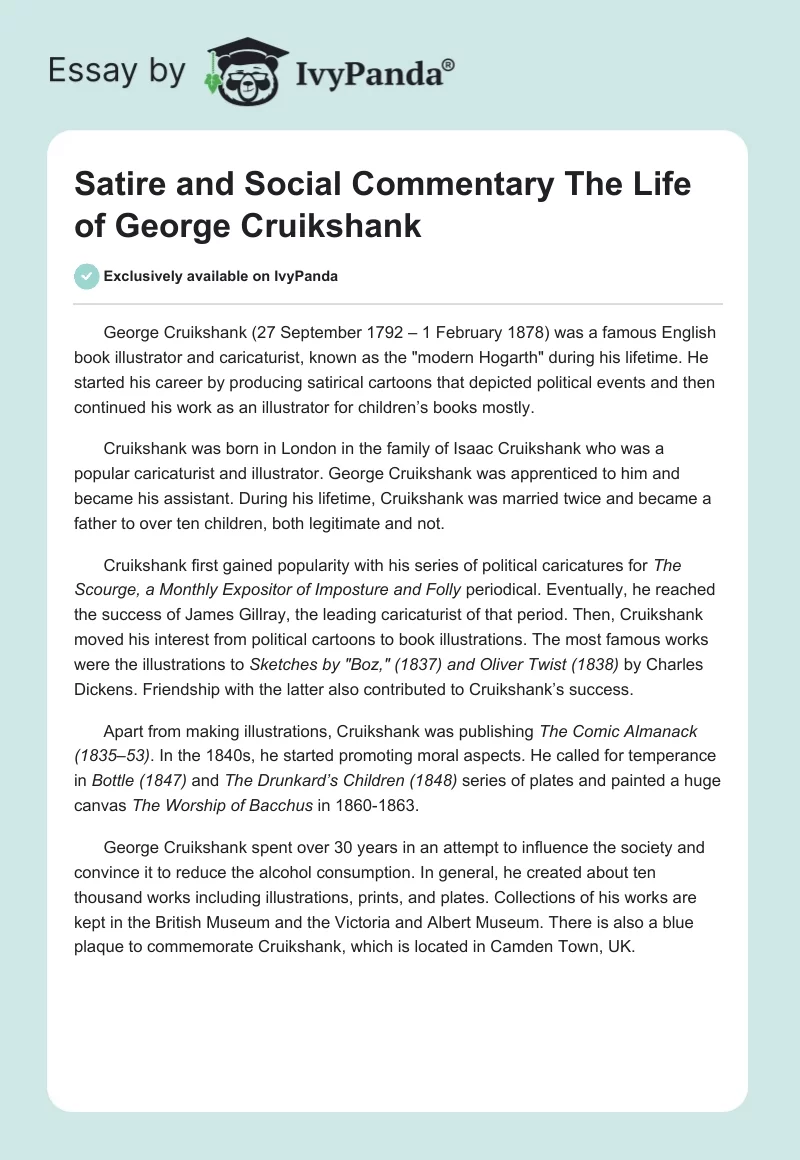 Satire and Social Commentary The Life of George Cruikshank. Page 1