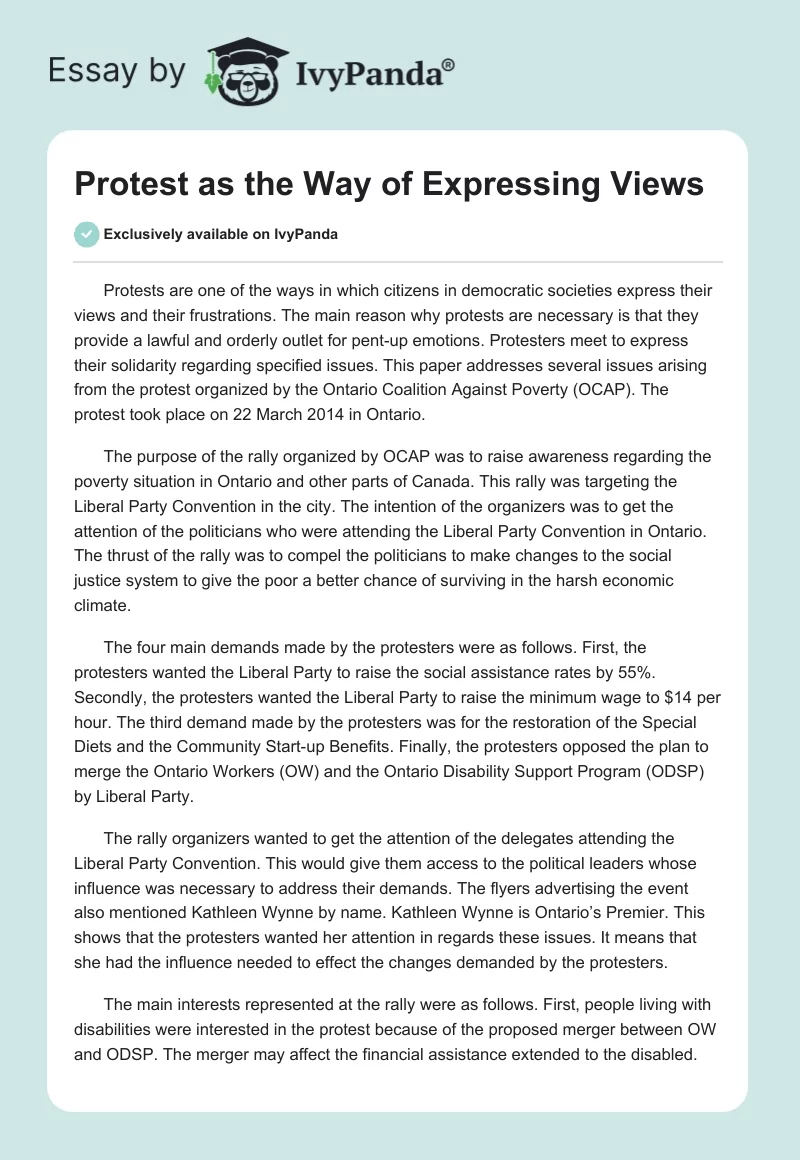 Protest as the Way of Expressing Views. Page 1