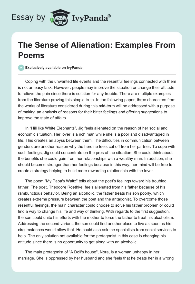 The Sense of Alienation: Examples From Poems. Page 1