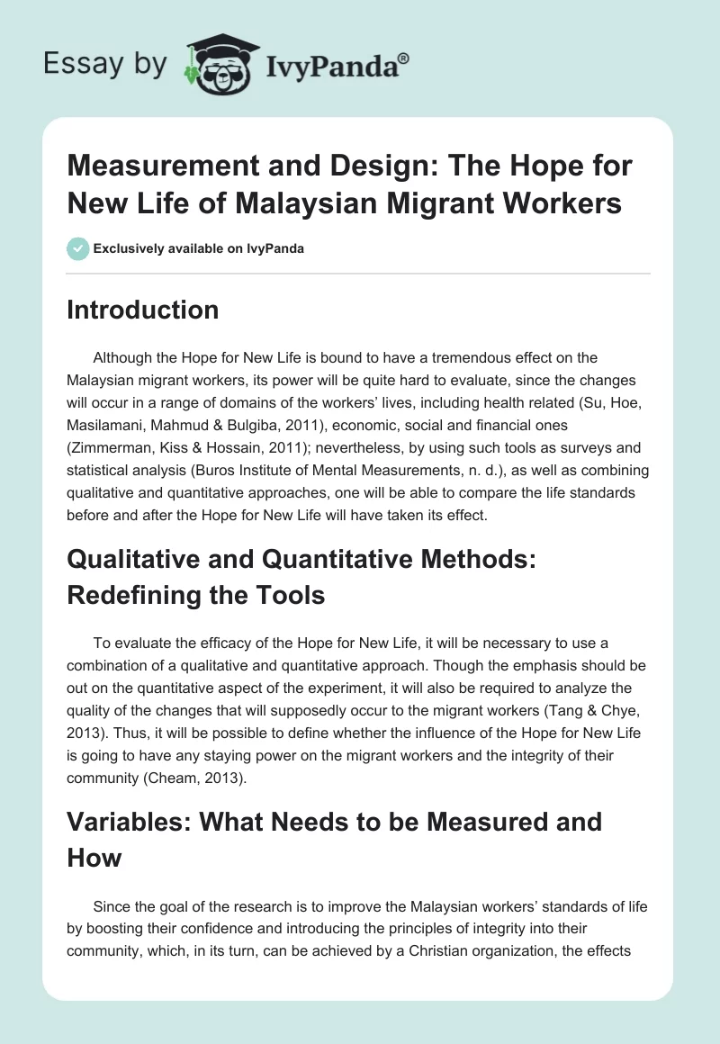 Measurement and Design: The Hope for New Life of Malaysian Migrant Workers. Page 1