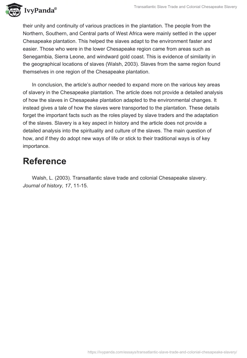 Transatlantic Slave Trade and Colonial Chesapeake Slavery. Page 2
