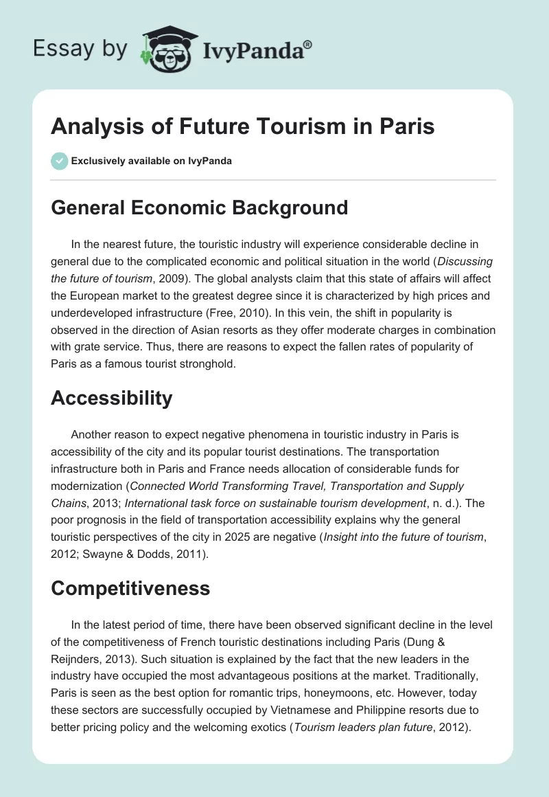 Analysis of Future Tourism in Paris. Page 1