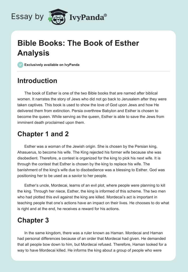 Bible Books: The Book of Esther Analysis. Page 1