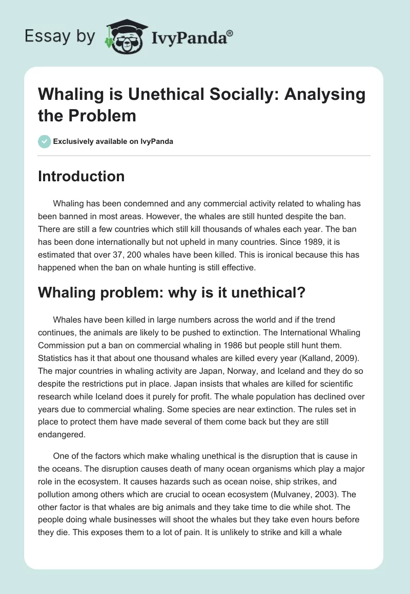 Whaling is Unethical Socially: Analysing the Problem. Page 1