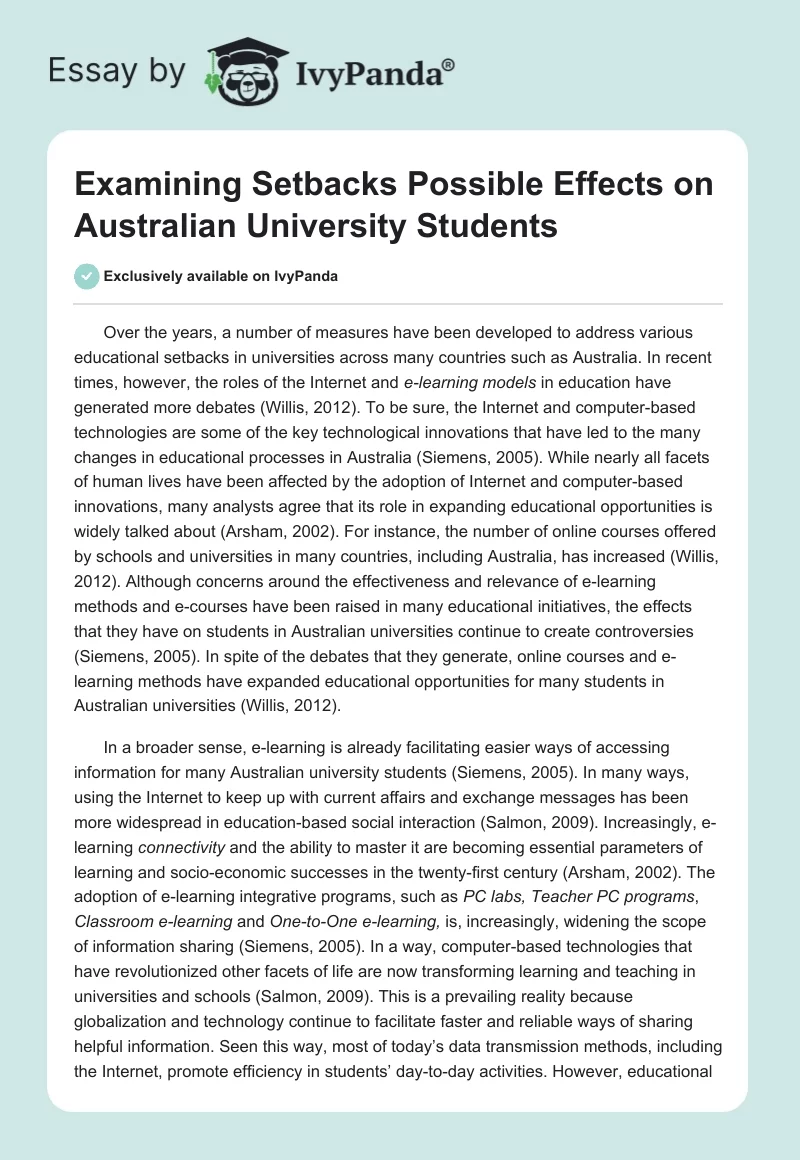 Examining Setbacks Possible Effects on Australian University Students. Page 1