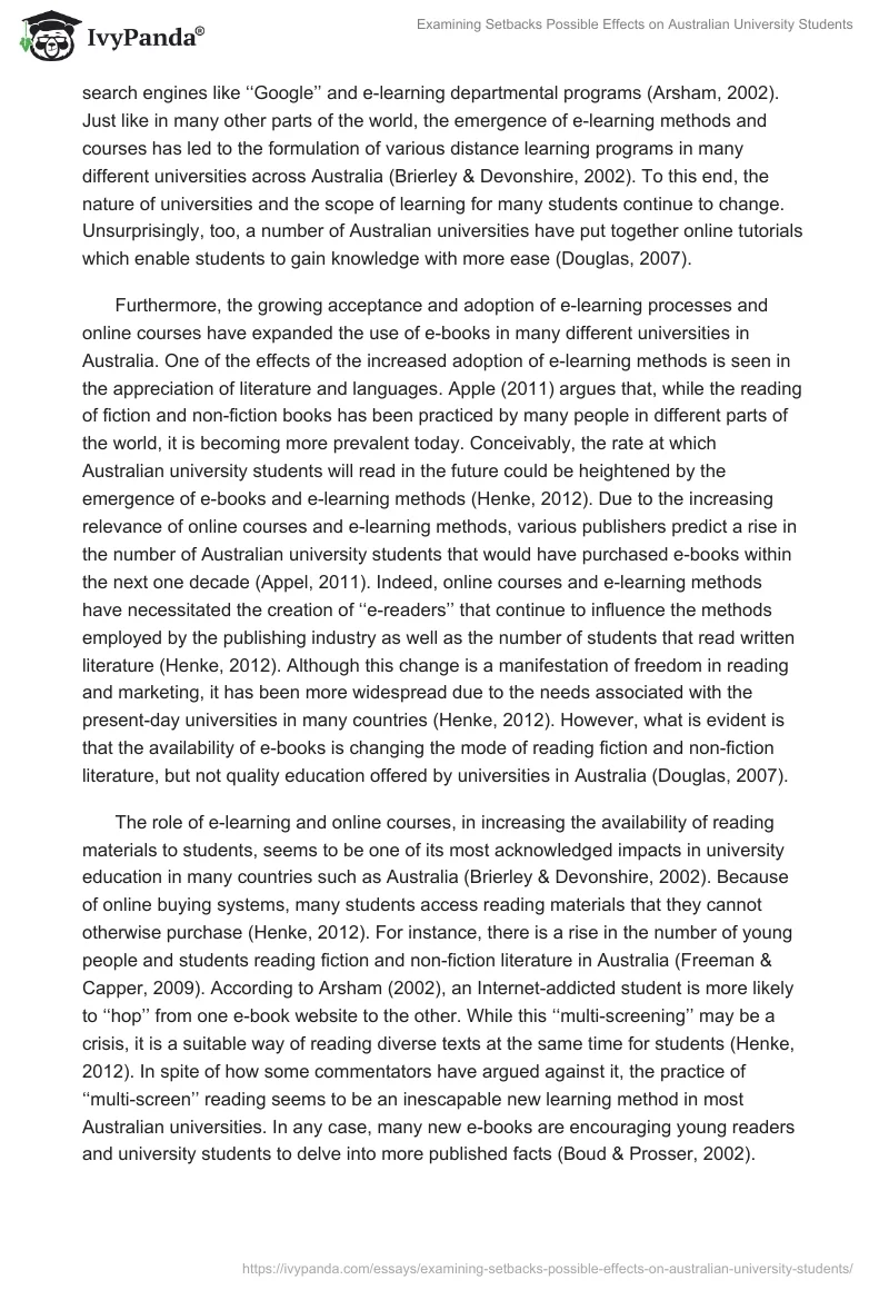 Examining Setbacks Possible Effects on Australian University Students. Page 3