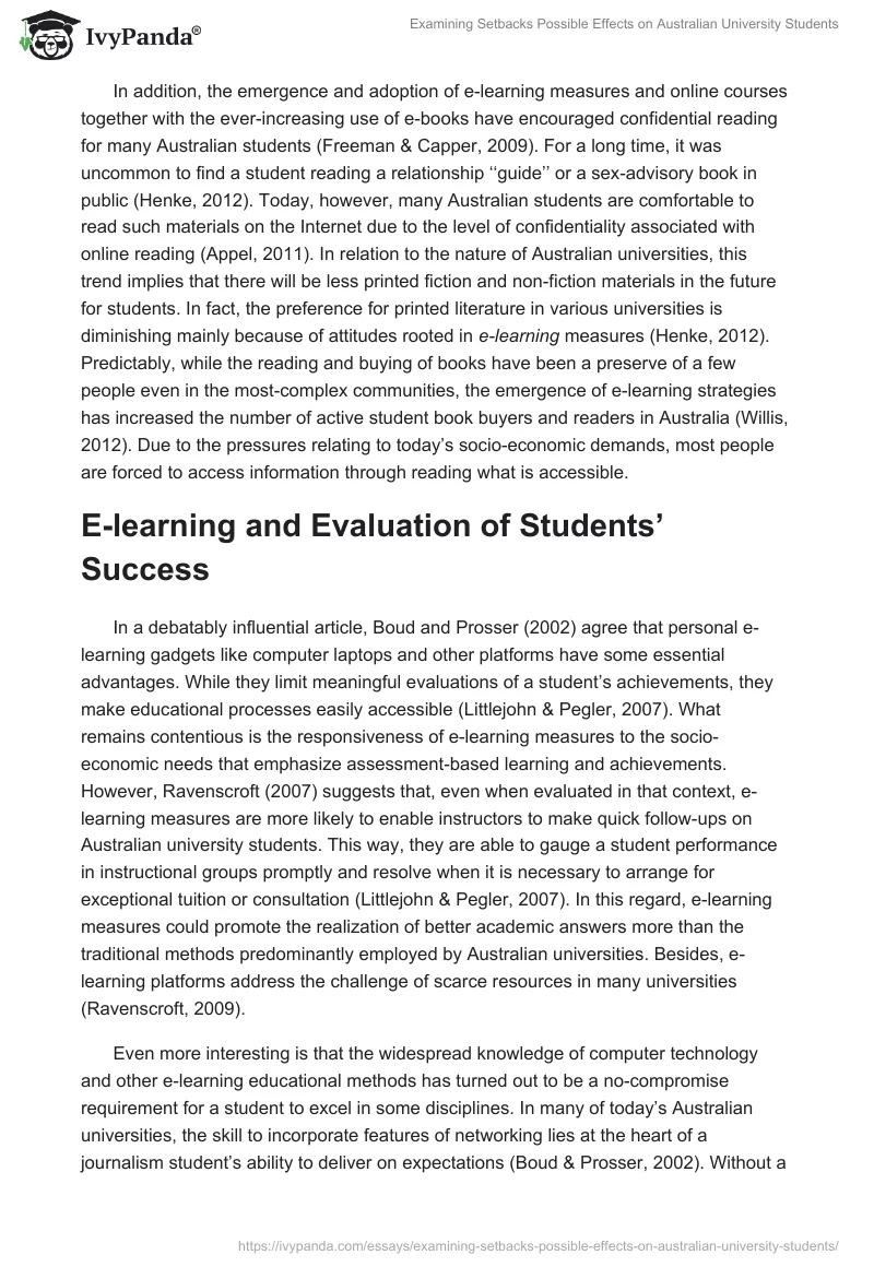 Examining Setbacks Possible Effects on Australian University Students. Page 4