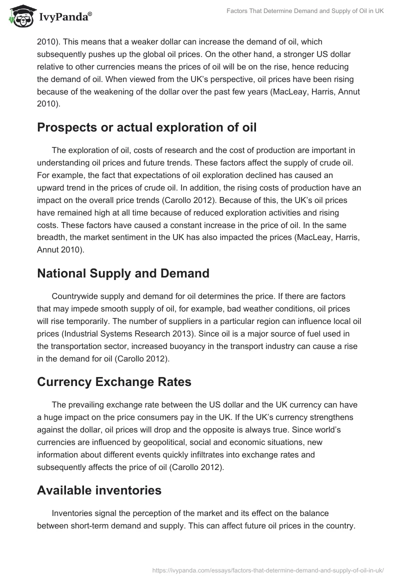 Factors That Determine Demand and Supply of Oil in UK. Page 5