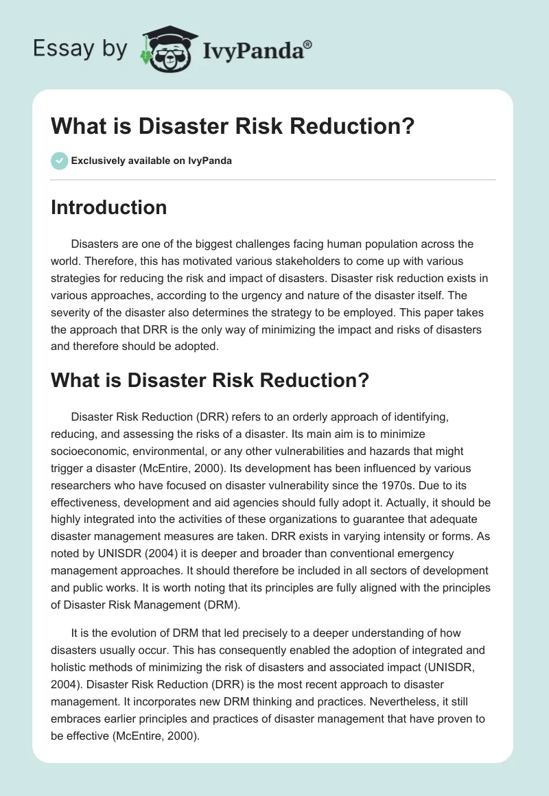 What is Disaster Risk Reduction?. Page 1